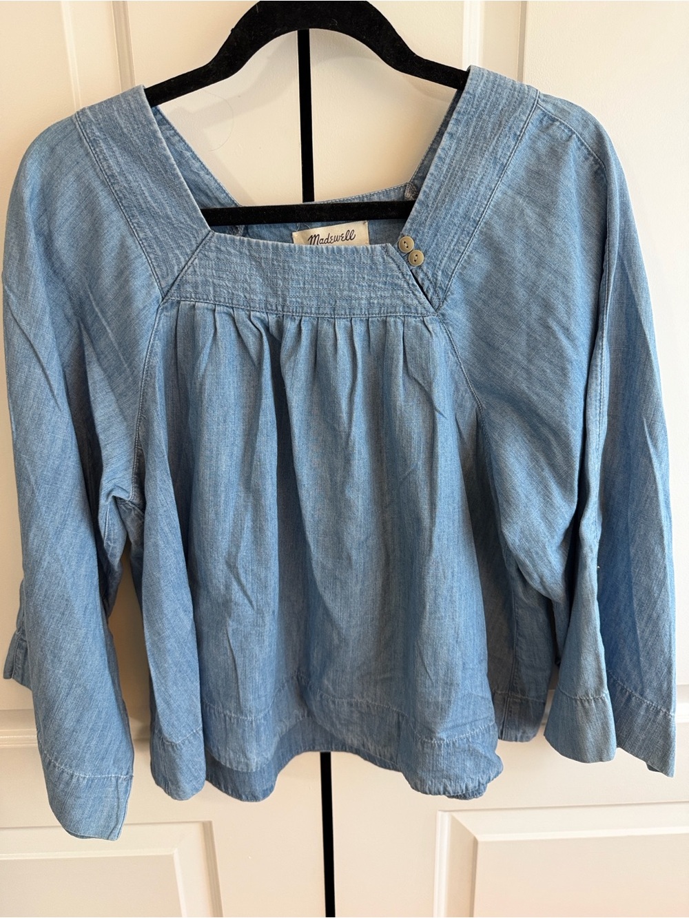 Madewell Light Blue Denim Square-Neck Peasant Blouse  NWOT